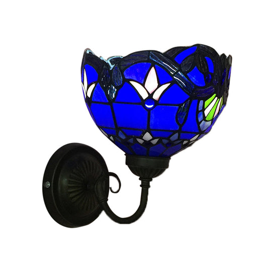 Frendorf | Barokke Kom Wandlamp 1 Hoofd Geel/blauw Glas Muur Mounted Licht met Bloem Patroon