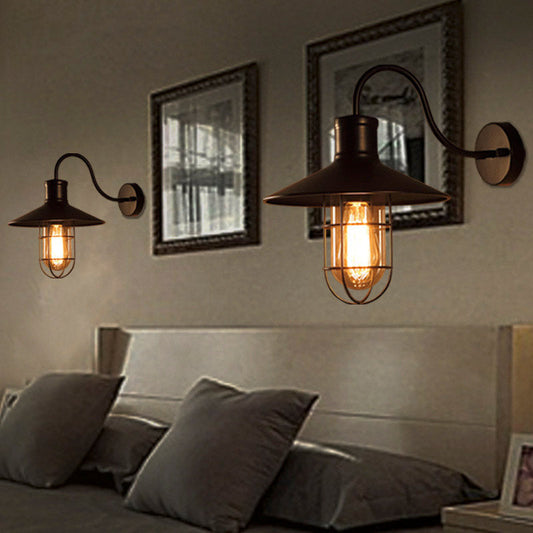 Frendorf | Kegel Klar Glas Wandlampe Industrie Einzelne Glühbirne Schlafzimmer Wandleuchte mit Käfig