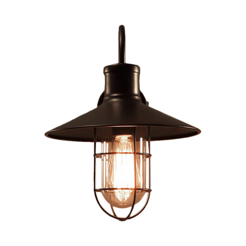 Frendorf | Kegel Klar Glas Wandlampe Industrie Einzelne Glühbirne Schlafzimmer Wandleuchte mit Käfig