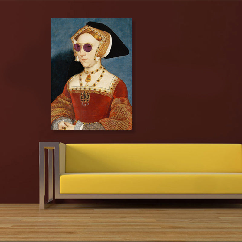 Frendorf | Funky Frau mit Brille Malerei Leinwand Texturiert Rote Wandkunst für Wohnzimmer