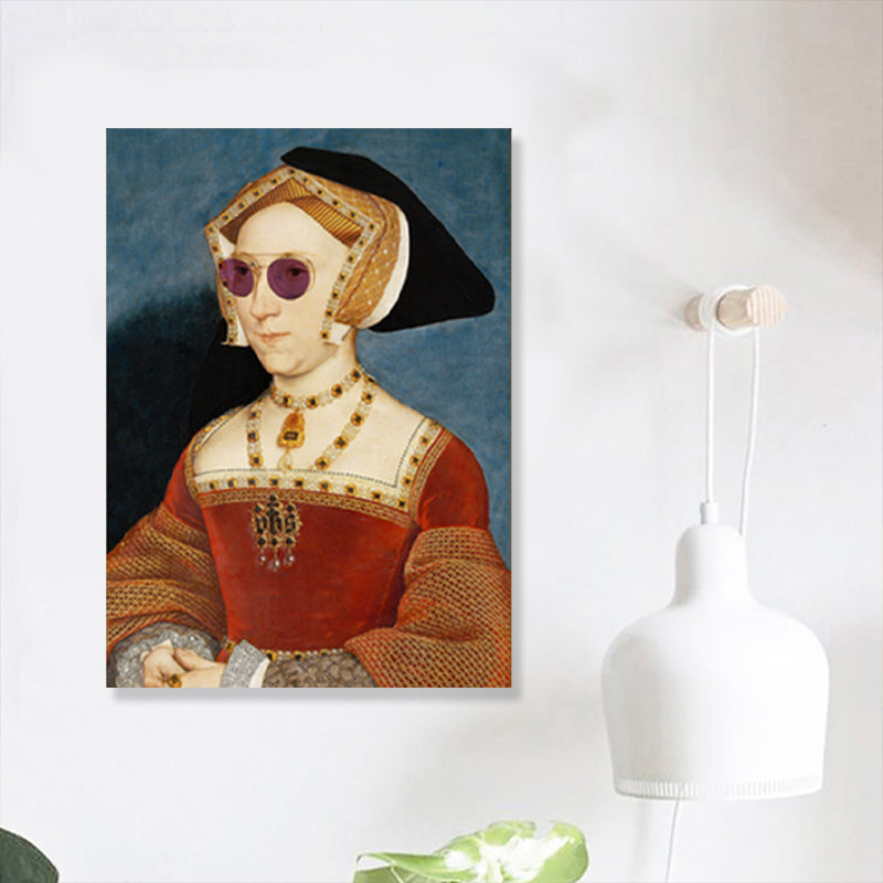 Frendorf | Funky Frau mit Brille Malerei Leinwand Texturiert Rote Wandkunst für Wohnzimmer