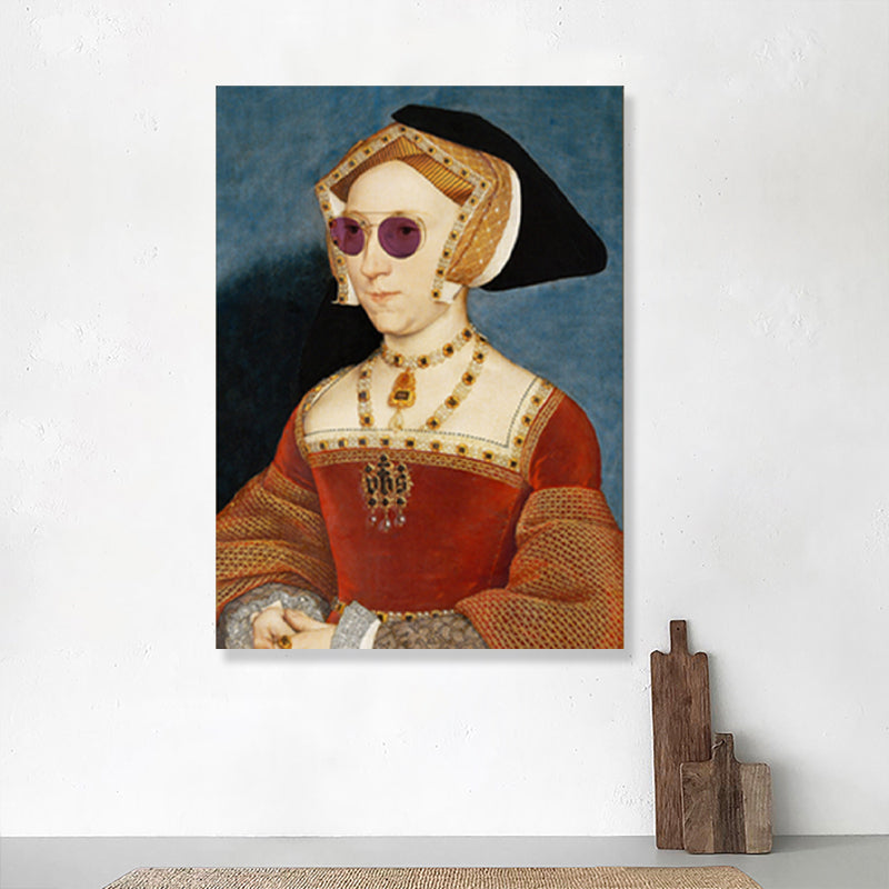 Frendorf | Funky Frau mit Brille Malerei Leinwand Texturiert Rote Wandkunst für Wohnzimmer