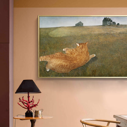 Grünes Wiesen Dickes Katze Kunstdruck Texturiert Funky Wohnzimmer Leinwand, Verschiedene Größen