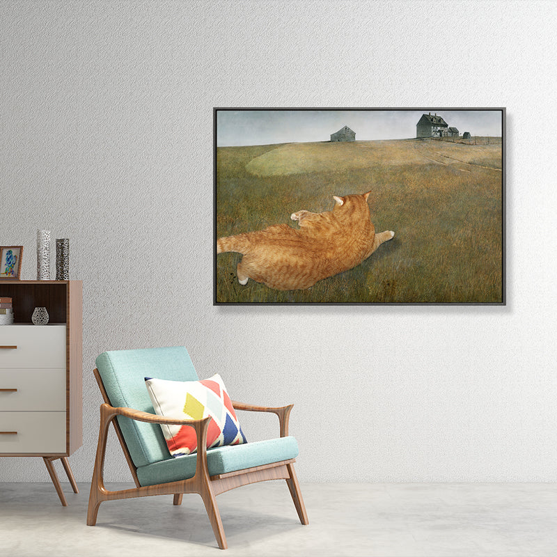 Grünes Wiesen Dickes Katze Kunstdruck Texturiert Funky Wohnzimmer Leinwand, Verschiedene Größen