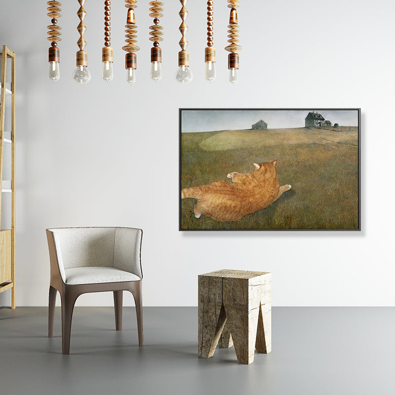 Grünes Wiesen Dickes Katze Kunstdruck Texturiert Funky Wohnzimmer Leinwand, Verschiedene Größen