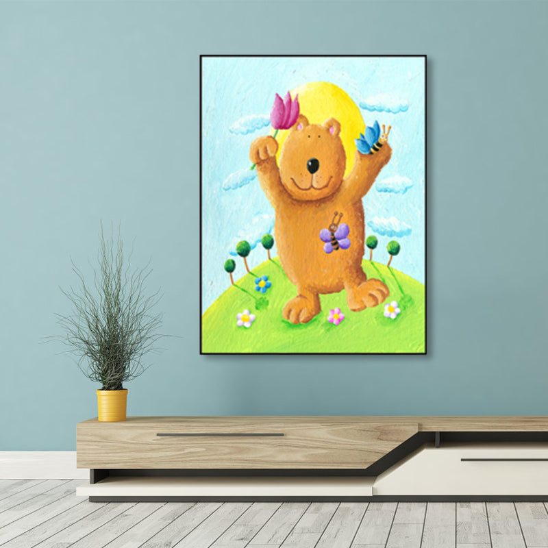 Pastellfarben Cartoon Tier Leinwand Texturiert Kinder Stil Haus Innen Wand Kunst Druck
