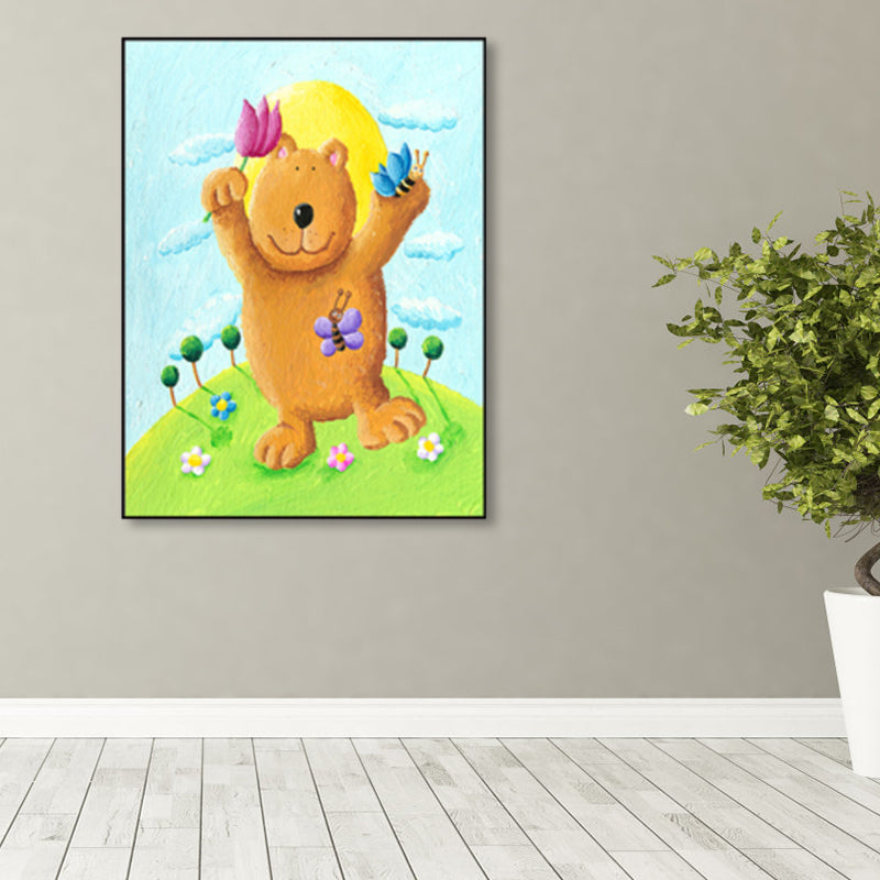 Pastellfarben Cartoon Tier Leinwand Texturiert Kinder Stil Haus Innen Wand Kunst Druck