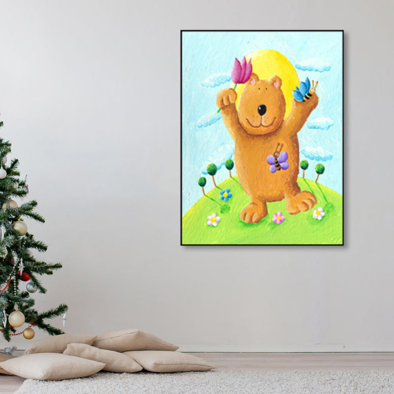 Pastellfarben Cartoon Tier Leinwand Texturiert Kinder Stil Haus Innen Wand Kunst Druck