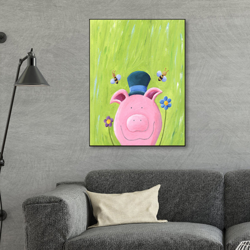 Pastellfarben Cartoon Tier Leinwand Texturiert Kinder Stil Haus Innen Wand Kunst Druck