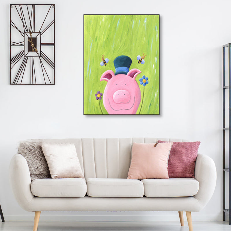 Pastellfarben Cartoon Tier Leinwand Texturiert Kinder Stil Haus Innen Wand Kunst Druck