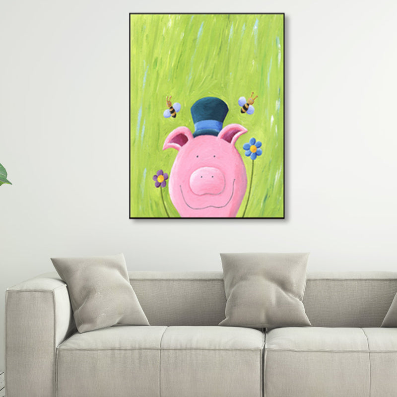 Pastellfarben Cartoon Tier Leinwand Texturiert Kinder Stil Haus Innen Wand Kunst Druck