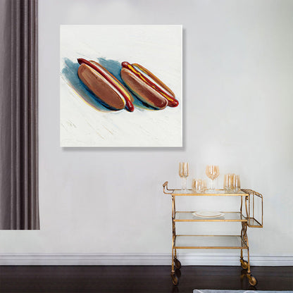 Frendorf | Braunes Hot Dog Brot Eingewickeltes Canvas Pop Art Stil Texturiertes Gemälde für Kinderzimmer
