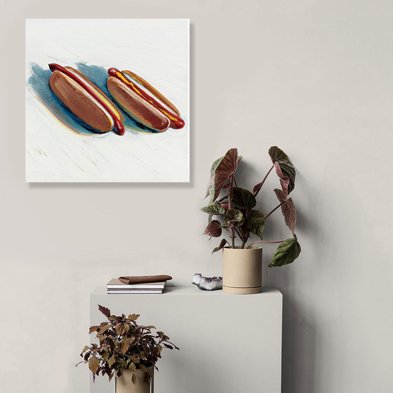 Frendorf | Braunes Hot Dog Brot Eingewickeltes Canvas Pop Art Stil Texturiertes Gemälde für Kinderzimmer