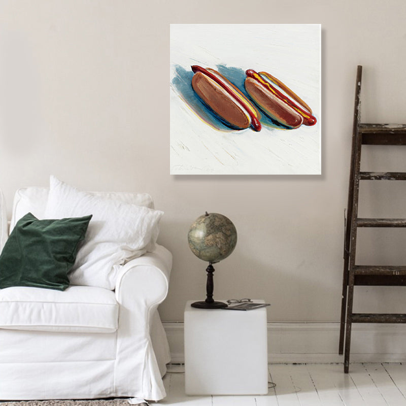 Frendorf | Braunes Hot Dog Brot Eingewickeltes Canvas Pop Art Stil Texturiertes Gemälde für Kinderzimmer