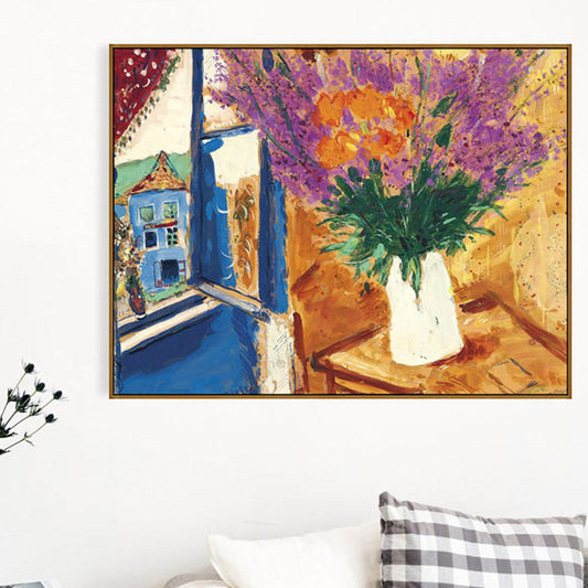 Frendorf | Blumentopfszenerie Leinwanddruck Impressionismus Texturierte Wandkunst Dekor in Braun