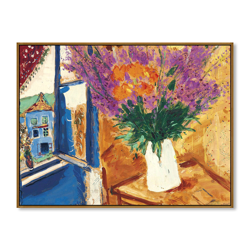 Frendorf | Blumentopfszenerie Leinwanddruck Impressionismus Texturierte Wandkunst Dekor in Braun