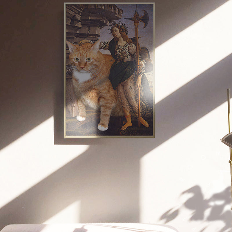 Frendorf | Braune Retro-Stil Wandkunst Mixed Media Frau mit ihrer Katze Fahrt Leinwand für das Schlafzimmer