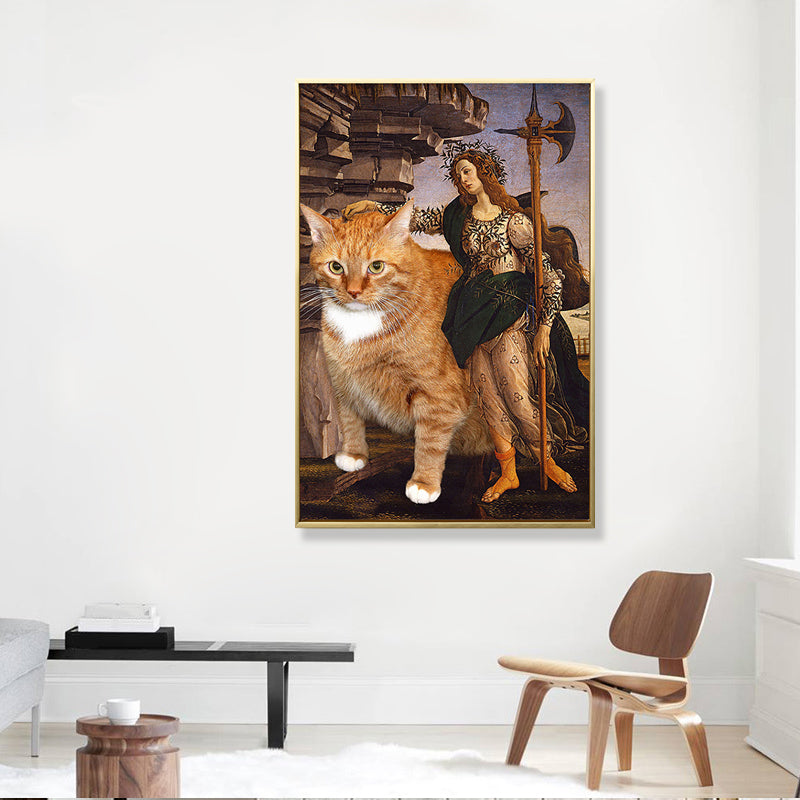 Frendorf | Braune Retro-Stil Wandkunst Mixed Media Frau mit ihrer Katze Fahrt Leinwand für das Schlafzimmer