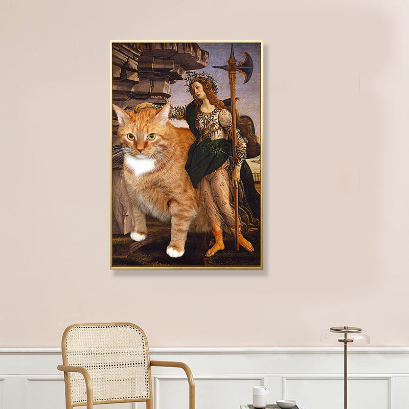 Frendorf | Braune Retro-Stil Wandkunst Mixed Media Frau mit ihrer Katze Fahrt Leinwand für das Schlafzimmer