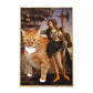 Frendorf | Braune Retro-Stil Wandkunst Mixed Media Frau mit ihrer Katze Fahrt Leinwand für das Schlafzimmer
