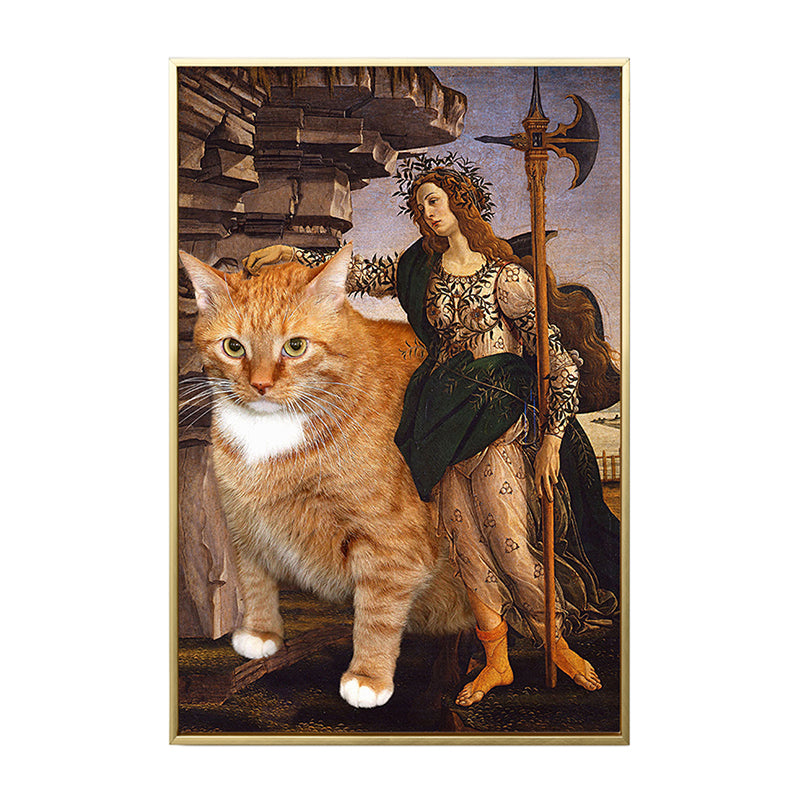 Frendorf | Braune Retro-Stil Wandkunst Mixed Media Frau mit ihrer Katze Fahrt Leinwand für das Schlafzimmer