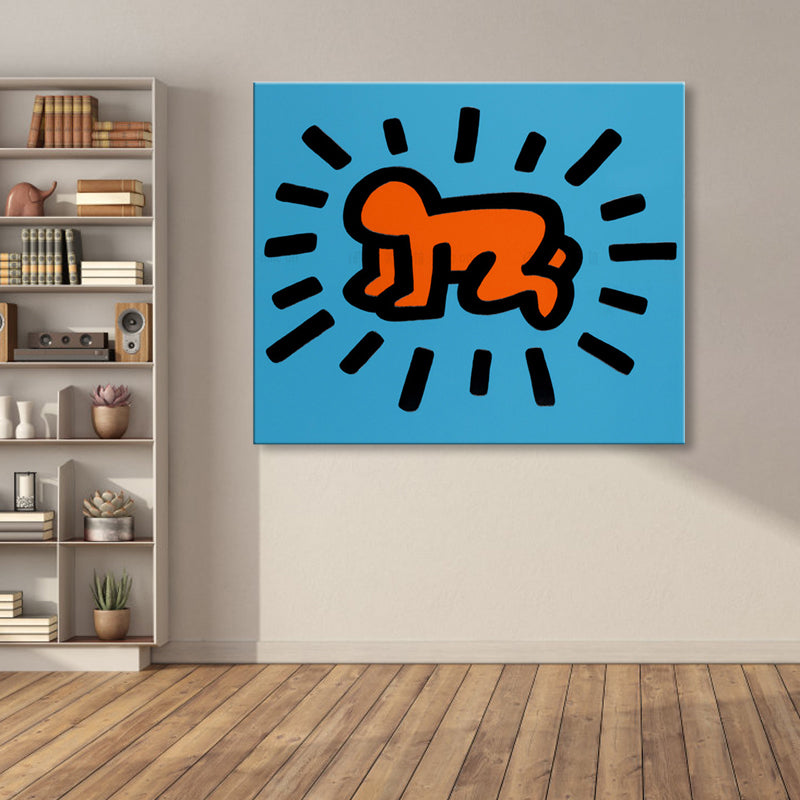 Frendorf | Cartoon Grafik Wanddekoration Pop Art Stil Charakter Leinwand in Blau für Jungenzimmer