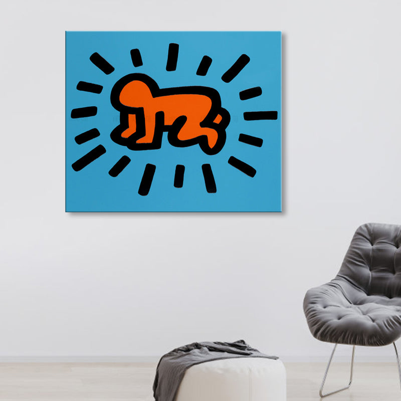 Frendorf | Cartoon Grafik Wanddekoration Pop Art Stil Charakter Leinwand in Blau für Jungenzimmer