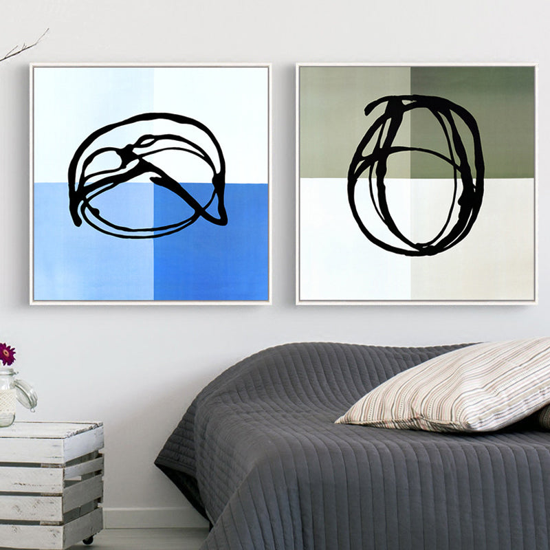 Frendorf | Blaue Zeichnung Abstrakte Leinwand Kunst Texturiert Moderner Stil Wohnzimmer Wanddekoration