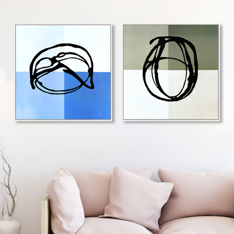 Frendorf | Blaue Zeichnung Abstrakte Leinwand Kunst Texturiert Moderner Stil Wohnzimmer Wanddekoration