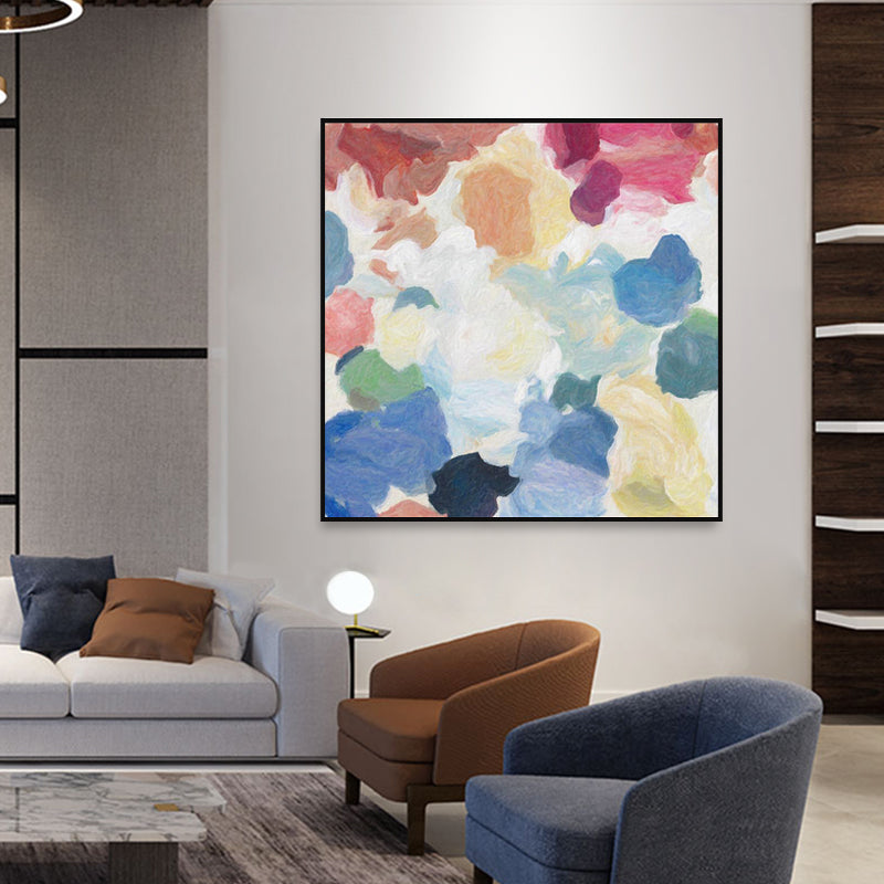 Frendorf | Blaues Handdruckgemälde Texturiertes Abstrakte Expressionismus Esszimmer Leinwand Wanddekoration