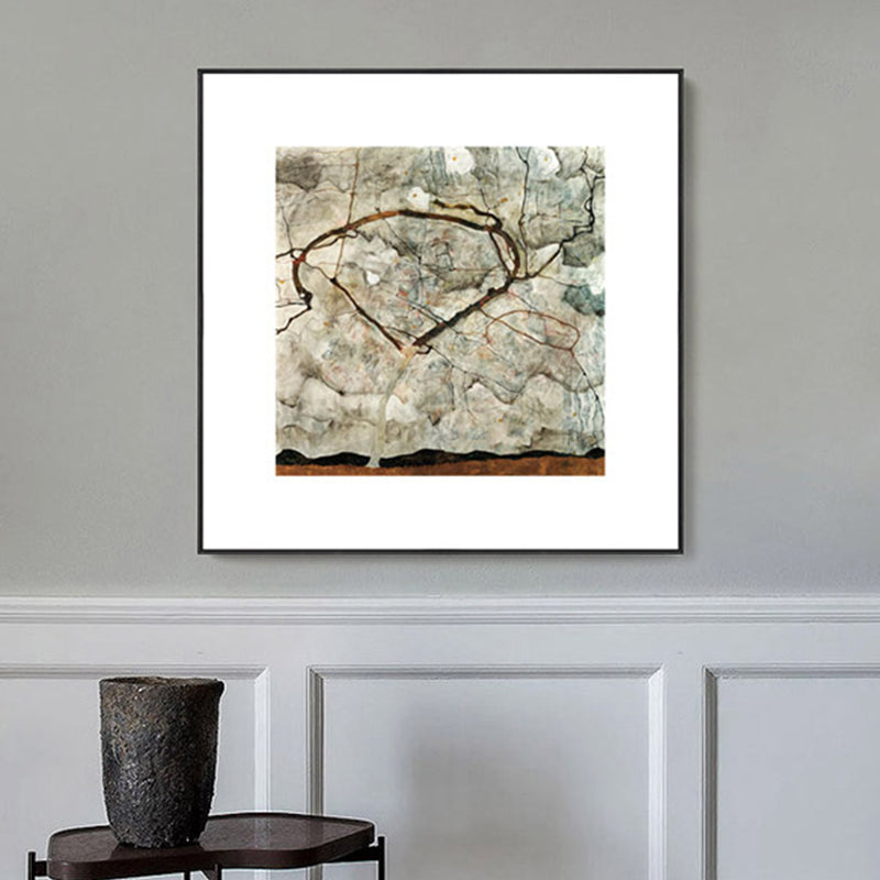 Frendorf | Bare Tree Wandkunst Dekor Mid-Century Modern Stil Texturiert Leinwand in Grau für Lobby