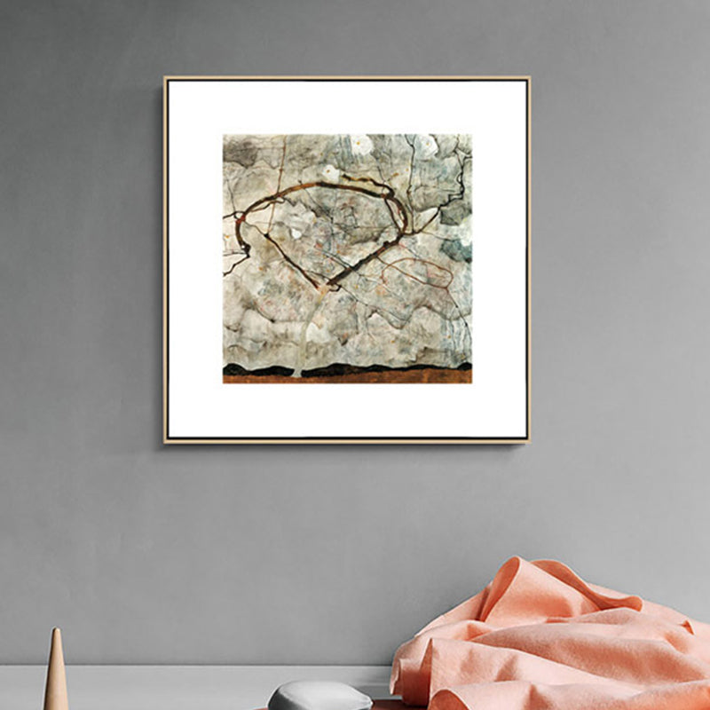 Frendorf | Bare Tree Wandkunst Dekor Mid-Century Modern Stil Texturiert Leinwand in Grau für Lobby