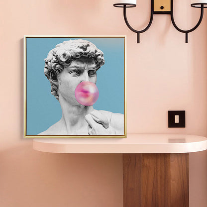 Frendorf | Blaue Funky Leinwand Wandkunst Mischtechnik Männliche griechische Statue Wanddekoration für das Wohnzimmer