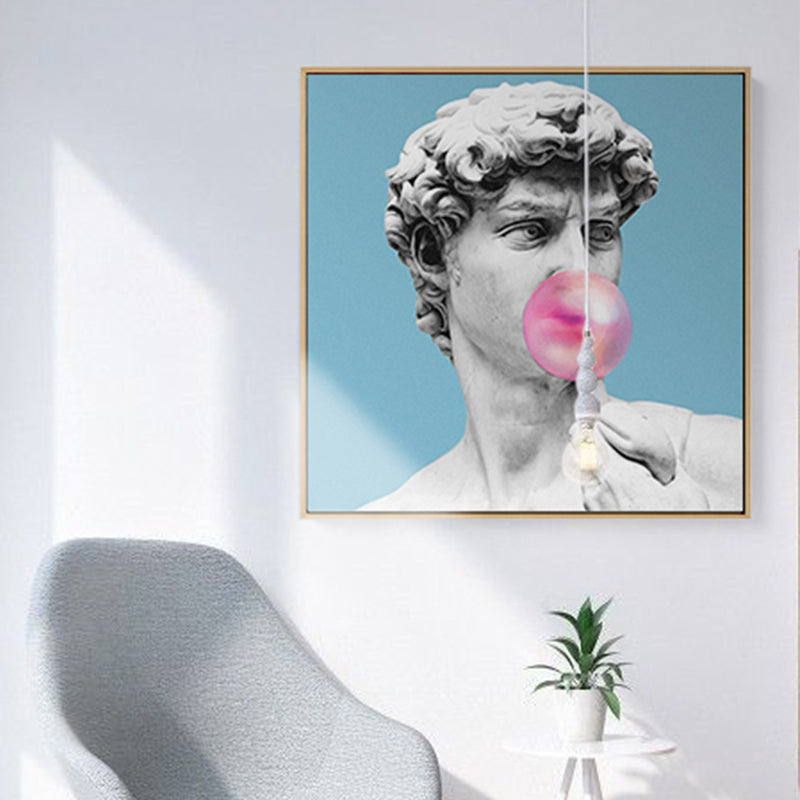 Frendorf | Blaue Funky Leinwand Wandkunst Mischtechnik Männliche griechische Statue Wanddekoration für das Wohnzimmer