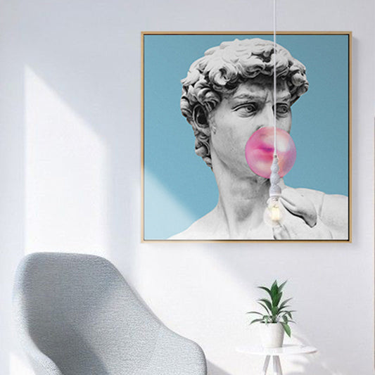 Frendorf | Blaue Funky Leinwand Wandkunst Mischtechnik Männliche griechische Statue Wanddekoration für das Wohnzimmer