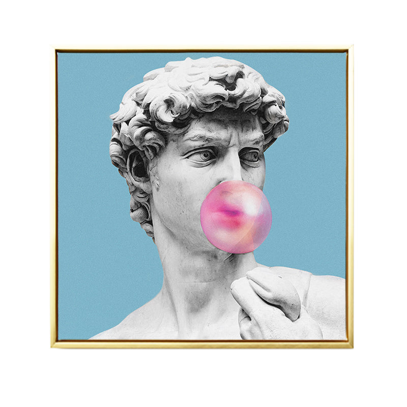 Frendorf | Blaue Funky Leinwand Wandkunst Mischtechnik Männliche griechische Statue Wanddekoration für das Wohnzimmer