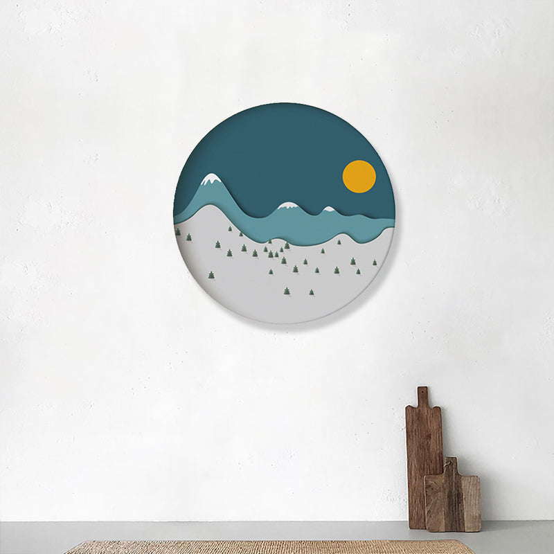 Frendorf | Bergwald-Canvas-Haus Innenillustration Landschaftsmalerei in Blau, Texturiert