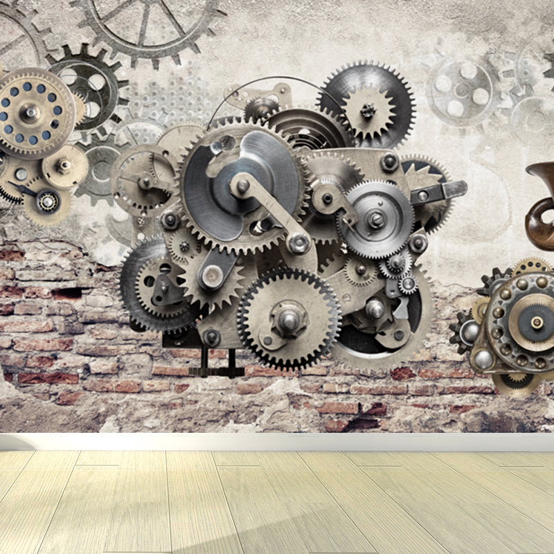 Dunkle Farbe Steampunk Wandmural Vollformat Metall-Effekt Wanddekoration für Hausinterieur