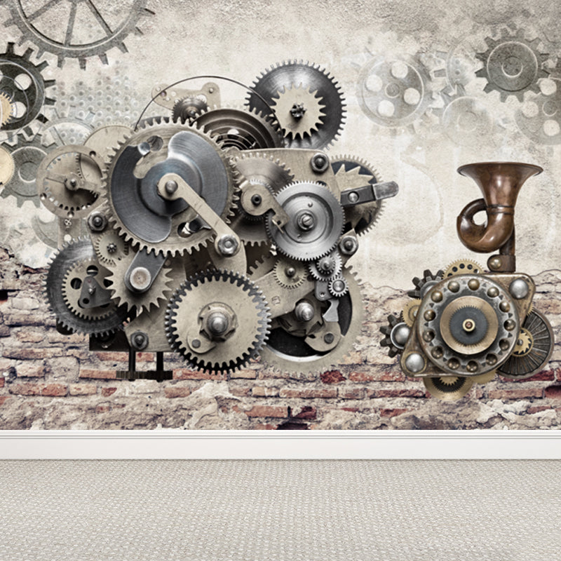 Dunkle Farbe Steampunk Wandmural Vollformat Metall-Effekt Wanddekoration für Hausinterieur