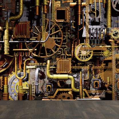 Dunkle Farbe Steampunk Wandmural Vollformat Metall-Effekt Wanddekoration für Hausinterieur