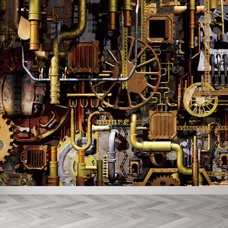 Dunkle Farbe Steampunk Wandmural Vollformat Metall-Effekt Wanddekoration für Hausinterieur