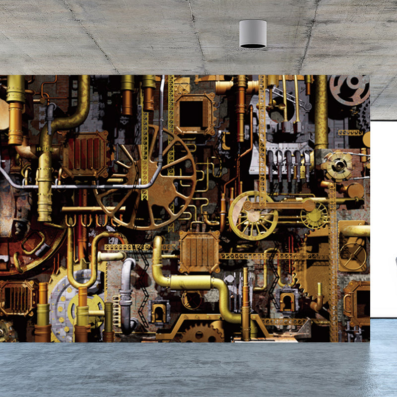Dunkle Farbe Steampunk Wandmural Vollformat Metall-Effekt Wanddekoration für Hausinterieur