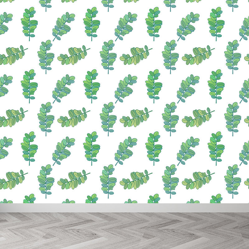 Frendorf | Tropische Bladeren Patroon Muurverf Non-woven Textuur Vlekbestendig Zachte Kleur Wandkunst voor Slaapkamer