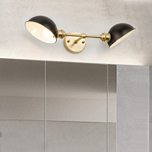 Frendorf | 2 Köpfe Badezimmer Wandleuchte Scone Modern Schwarz und Gold Vanity Lampe mit Kuppel Metall Schirm