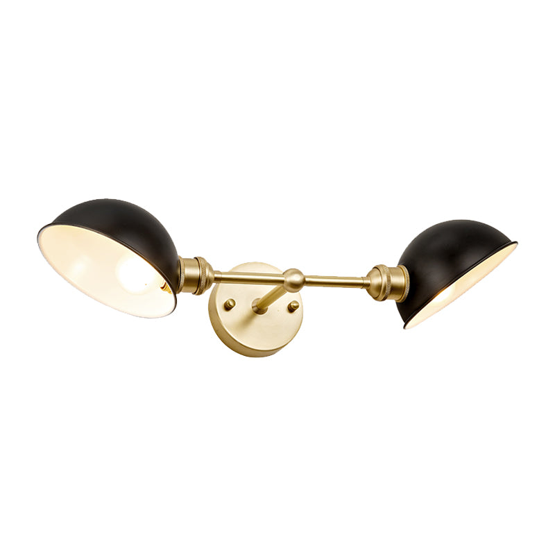 Frendorf | 2 Köpfe Badezimmer Wandleuchte Scone Modern Schwarz und Gold Vanity Lampe mit Kuppel Metall Schirm