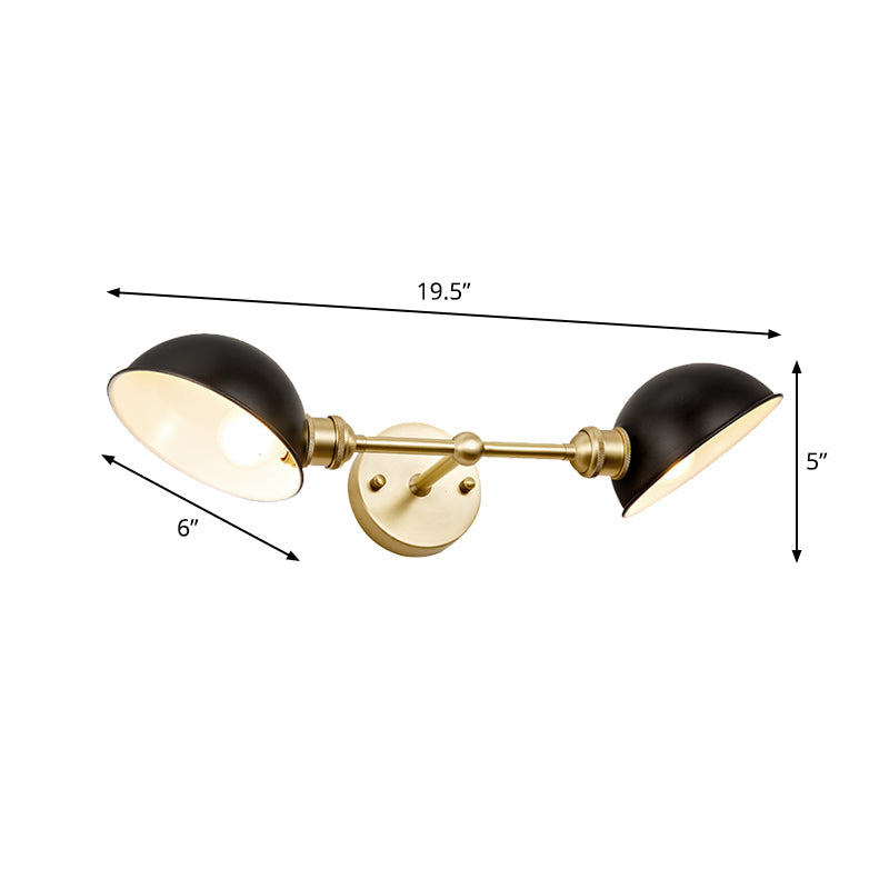 Frendorf | 2 Köpfe Badezimmer Wandleuchte Scone Modern Schwarz und Gold Vanity Lampe mit Kuppel Metall Schirm