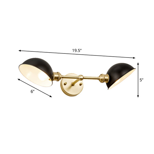 Frendorf | 2 Köpfe Badezimmer Wandleuchte Scone Modern Schwarz und Gold Vanity Lampe mit Kuppel Metall Schirm
