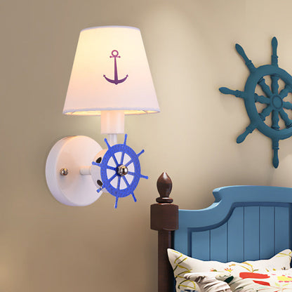 Frendorf | Stof Getaperde Schaduw Wandlamp Sconces Kinderen Enkele Kop Witte Wandverlichting met Ruder Decor