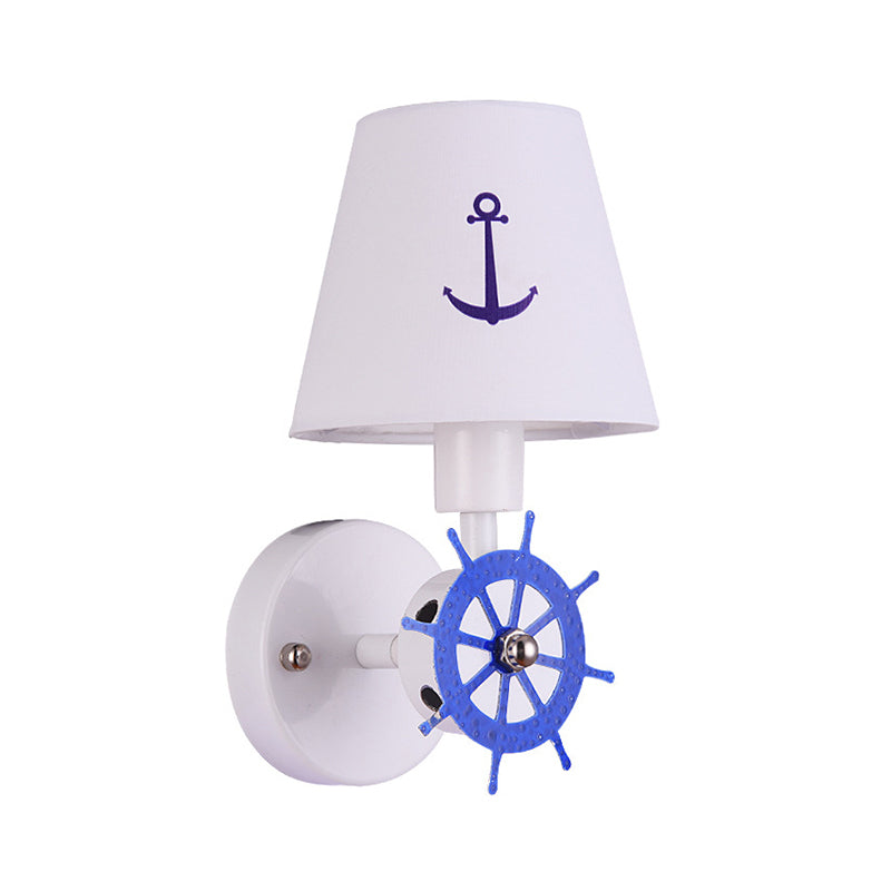 Frendorf | Stof Getaperde Schaduw Wandlamp Sconces Kinderen Enkele Kop Witte Wandverlichting met Ruder Decor