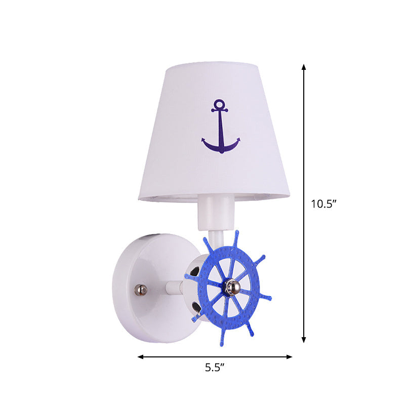 Frendorf | Stof Getaperde Schaduw Wandlamp Sconces Kinderen Enkele Kop Witte Wandverlichting met Ruder Decor
